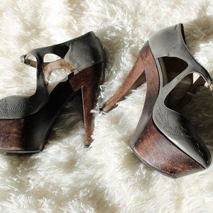 Vintage Topshop Ankle Strap Wood Heels